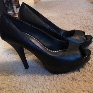 Open toe black high heel sandals